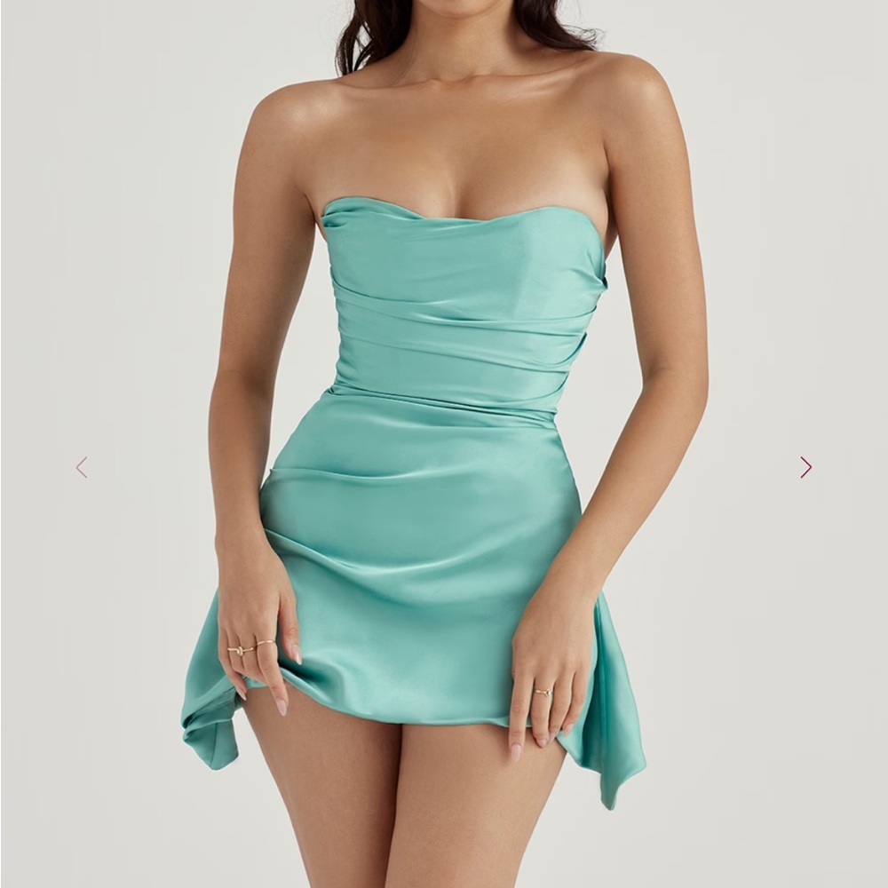 House of CB “Jasmine” Jade Draped Strapless Corset Dress